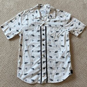 COACH Shark Print Open Collar Shirt - Ivory/Black - M